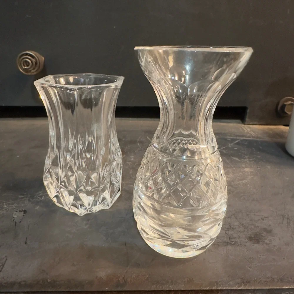 Set of 2 Clear Crystal Glass Bud Vases Small Decorative Accent 4